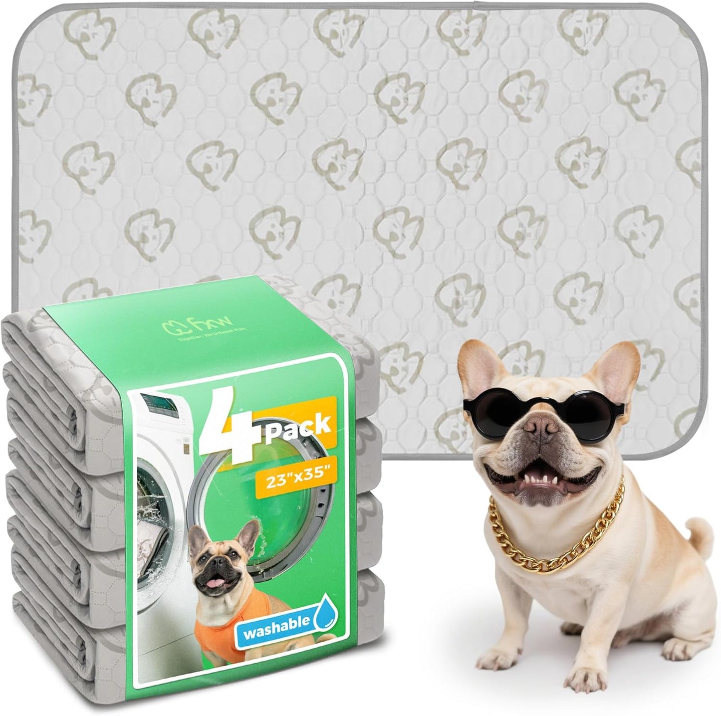 FXW Washable Pee Pads for Dogs, Puppy Pads with Super Absorbent, Specifically Designed for 36inch Cages, 35" × 23" Rectangle, Khaki, 4 Packs