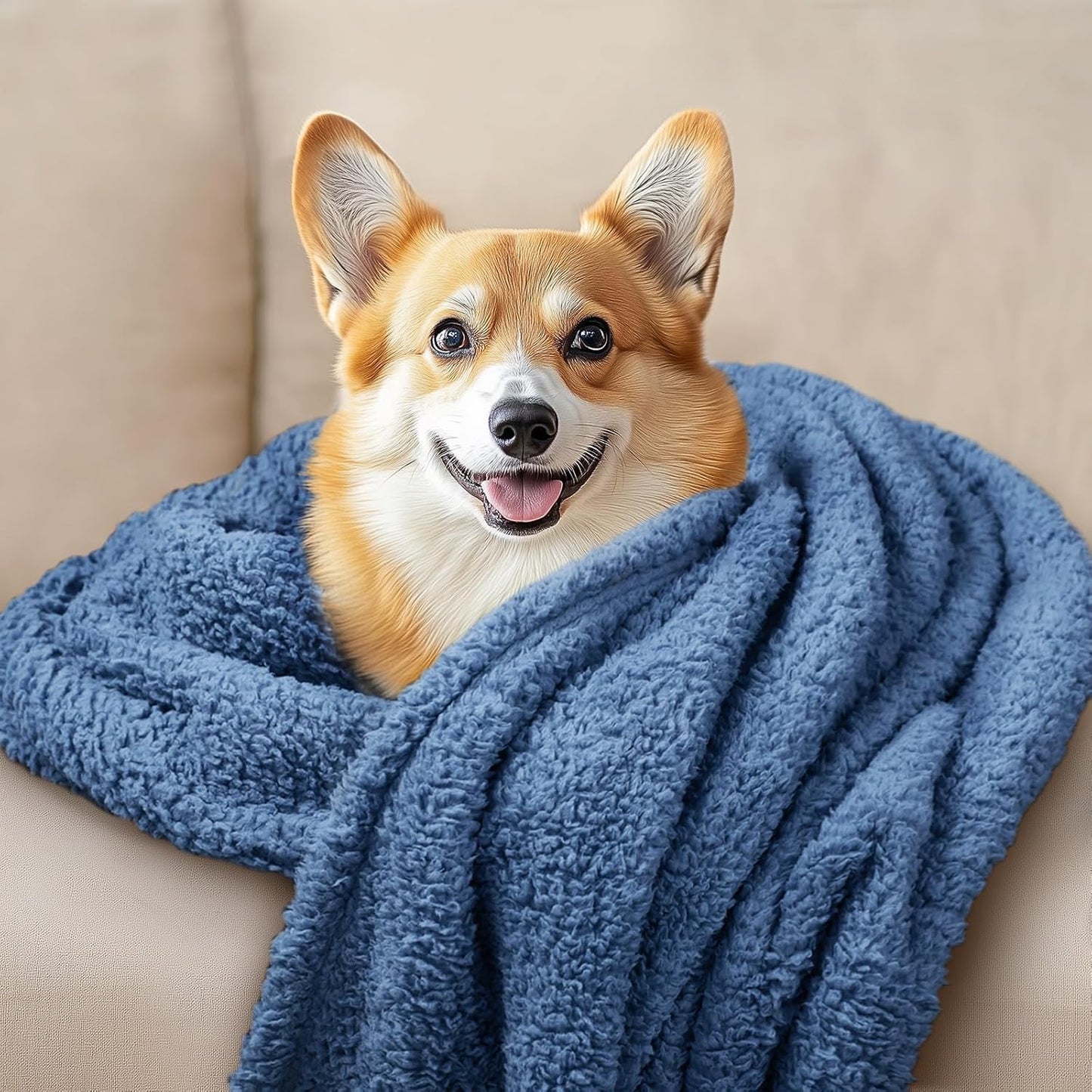 Luciphia 1 Pack 3 Calming Dog Blanket Fluffy Premium Fleece Pet Blankets Soft Sherpa Throw for Dogs Puppy Cat Haze Blue Medium (30" x20")