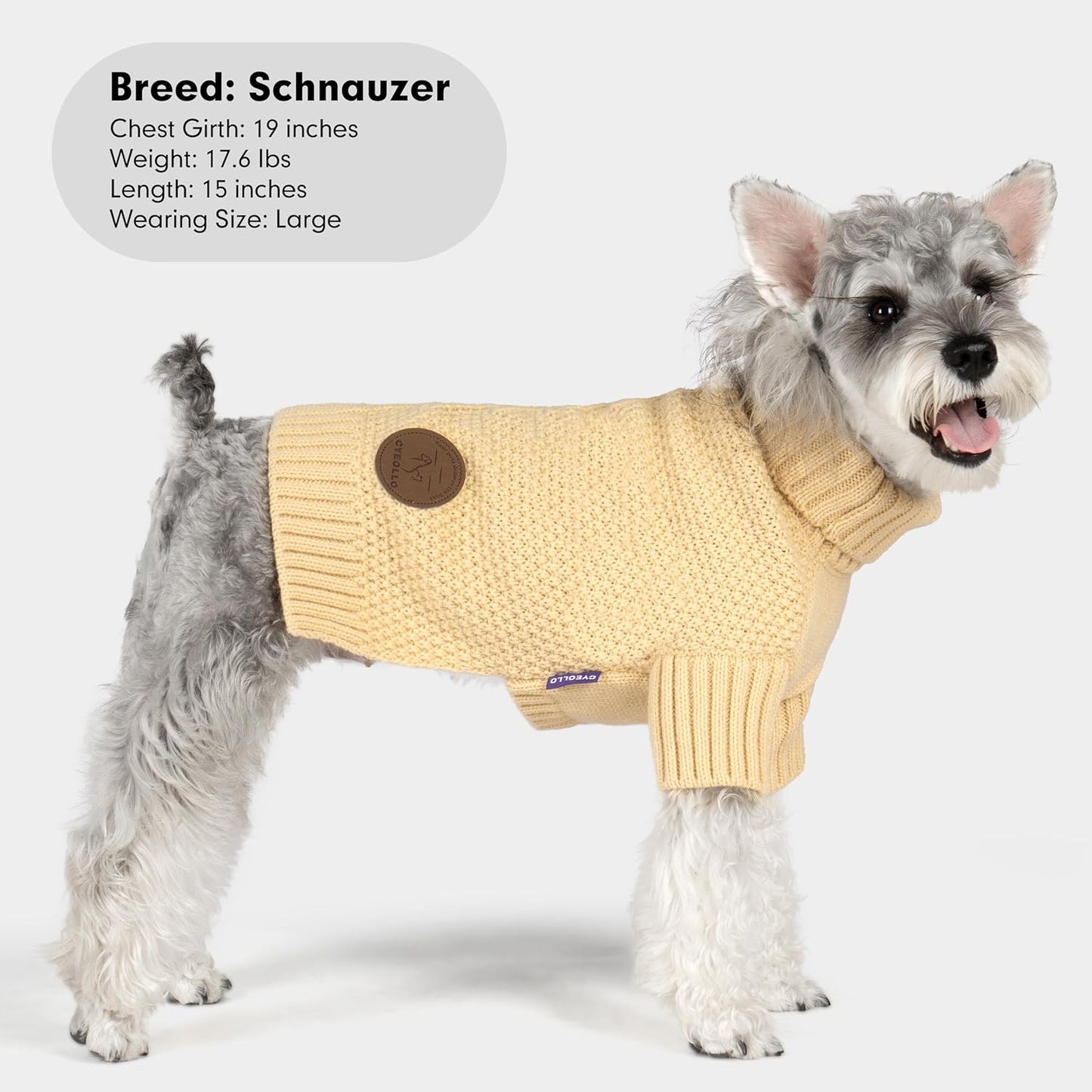 cyeollo Dog Sweater Knitwear with Leash Hole Turtleneck Pullover Sweaters Fall Winter Dog Clothes Sweaters for Large Dogs, Beige XXXL