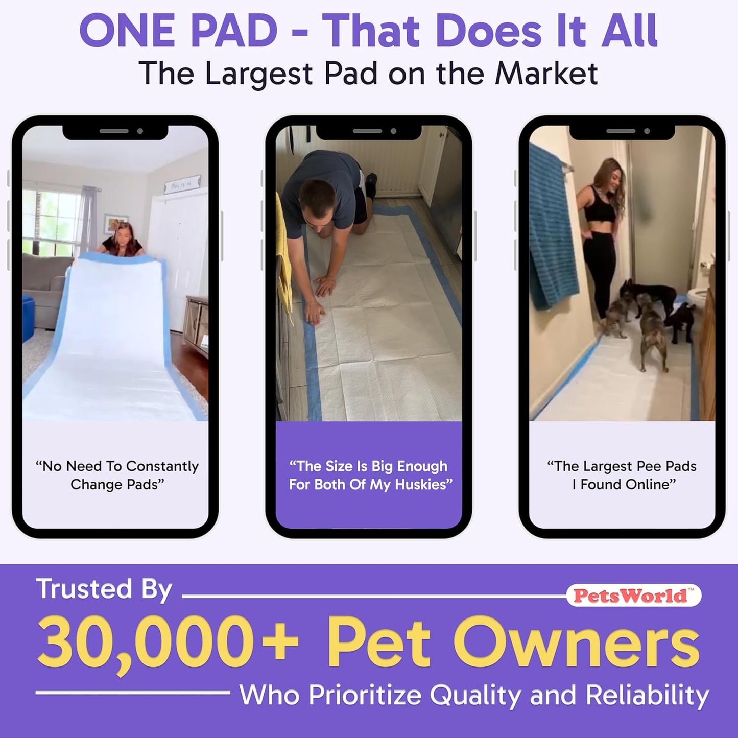 PETSWORLD Mega-Sized Dog Pee Pads (40" x 99") – 4XL Gigantic Pet Piddle Pads for Puppy Training, Incontinence – with Adhesive Sticky Tape – Leak Proof, 5-Layer Protection (240 Count)