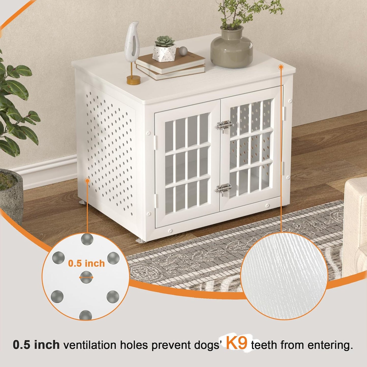 26" Heavy Duty Dog Crate Furniture for Small Dogs, Metal Kennel for High Anxiety Dogs, Chew Proof Pet Cage Indoor, Decorative Dog Kennel End Table, White