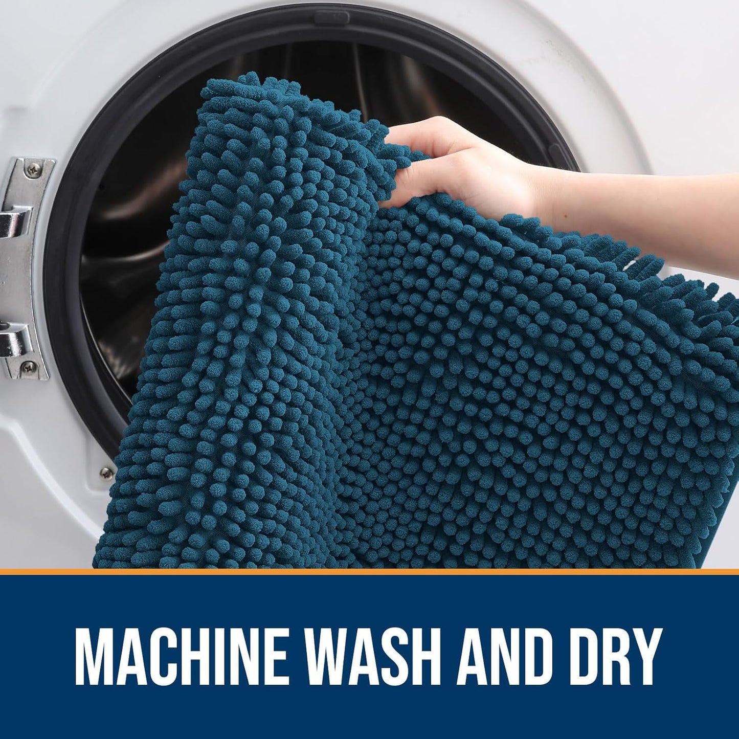 OLANLY Dog Door Mat for Muddy Paws 70x24, Absorbs Moisture and Dirt, Absorbent Non-Slip Washable Doormat, Quick Dry Chenille Mud Mat, Entry Indoor Entryway Carpet for Inside Floor, Atlantic Blue