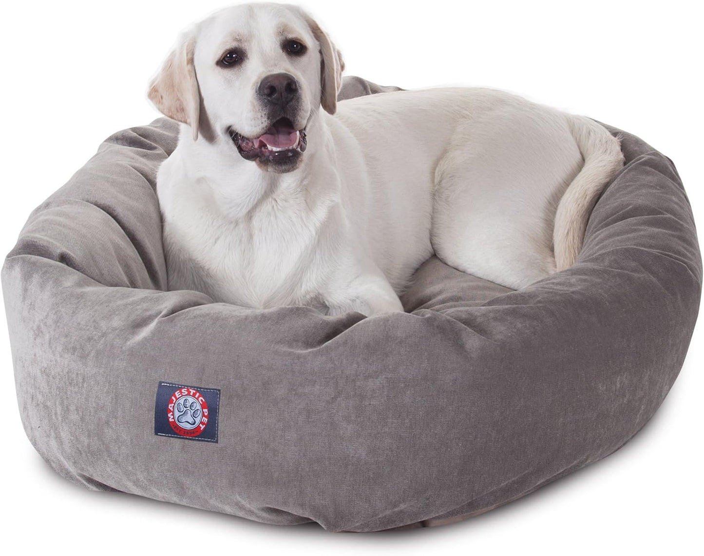 Majestic Pet 40 Inch Micro Velvet Calming Dog Bed Washable 40x29x9 (inch) – Cozy Soft Round Donut Dog Bed with Spine for Head Support - Pet Bed Large - Vintage (2025)