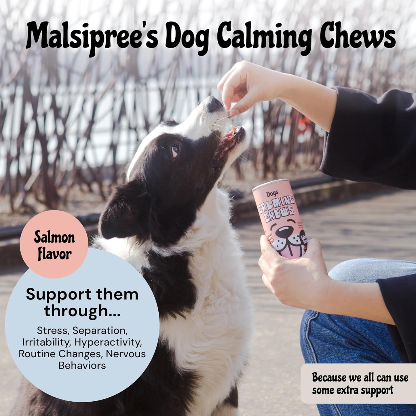 MalsiPree Calming Chews for Dogs - 145 pcs Salmon - Helps Regulate Mood - Anxiety Relief Treats - No Sedative Effect - Freeze Dried - with Passion Flower & Melatonin
