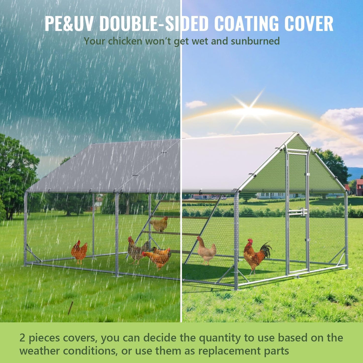 Large Metal Chicken Coop, 10x13x6.5FT Chicken Runs for Yard with Cover