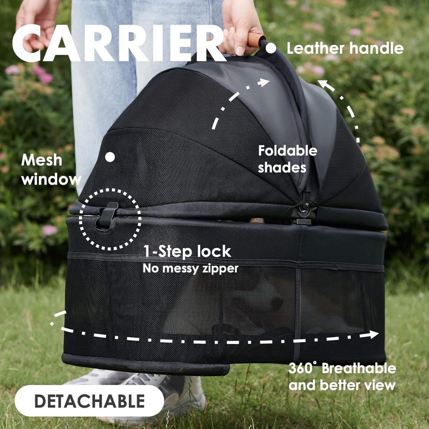 3 in 1 Pet Stroller with Removable Carrier, Folding Stroller for Small/Medium Dogs and Cats, Waterproof, All-Terrain, with Sun Shades, Car Seat