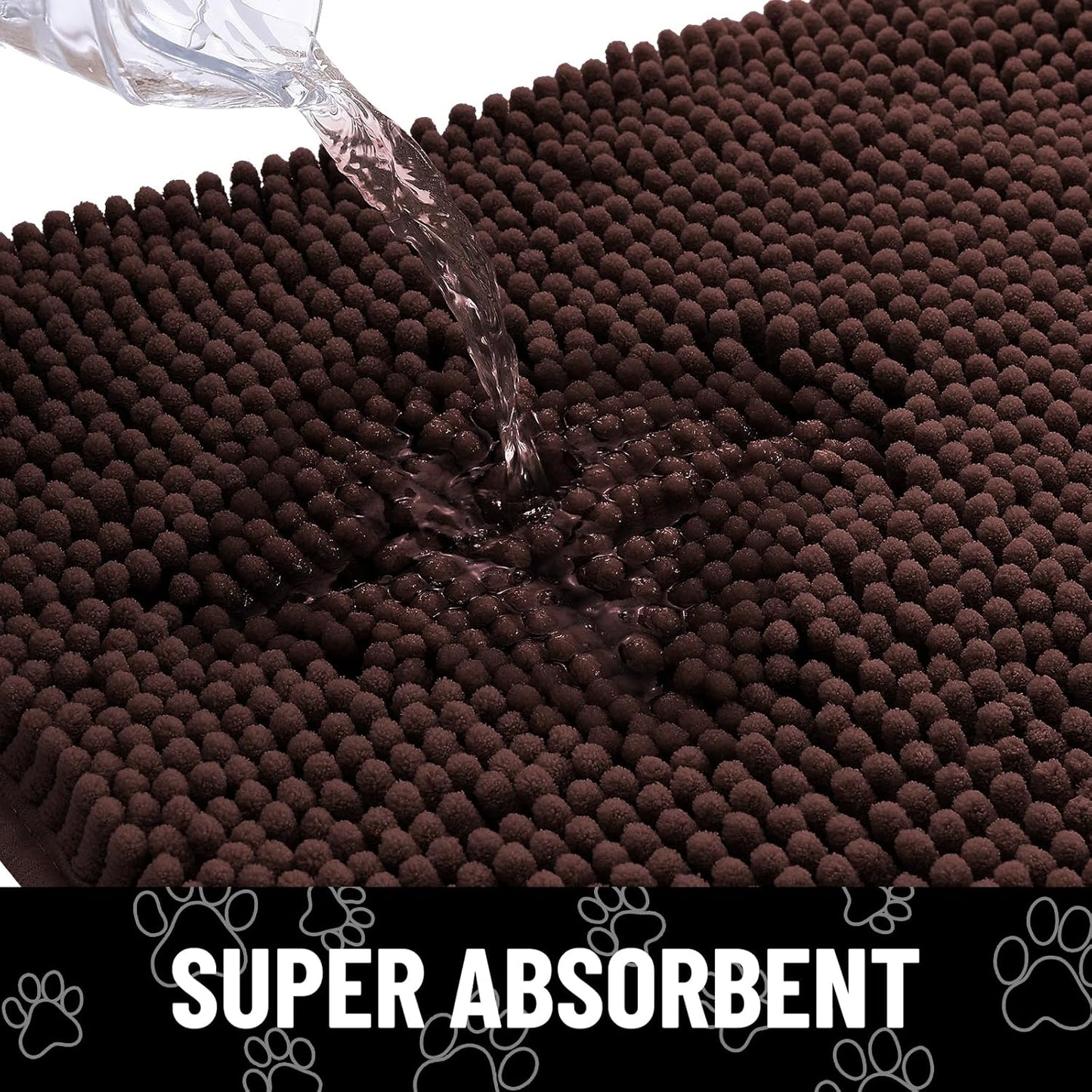 Smiry Dog Door Mat for Muddy Paws, Absorbent Dirt Trapper Non Slip Quick Dry Washable Chenille Mat for Mud Dogs, Entry Rug for Indoor and Outdoor (71x46 Inches, Brown and White)