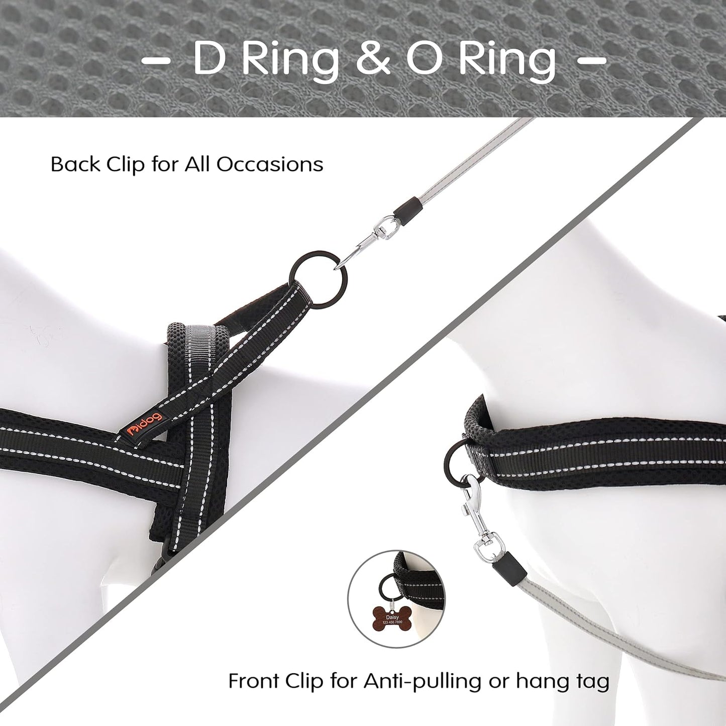 Didog No Pull Dog Harness with Soft Mesh Padded,Reflective & Quick Fit Light Weight Dog Strap Vest Harness,Easy for Walking Training (S:Chest 18-22", Mesh-Black)