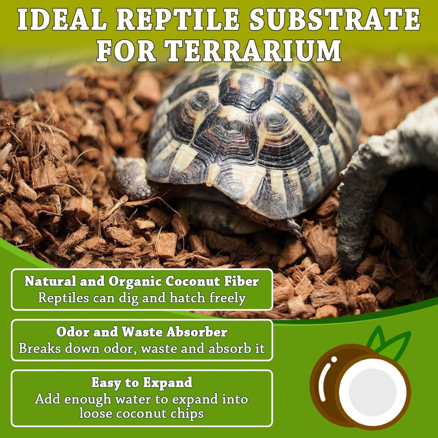 ZeeDix Natural Coconut Chips Substrate for Reptiles, Coconut Fiber Husk Reptiles Bedding, Compressed Coco Chips Substrate for Ball Python, Snakes, Tortoise, Hermit Crab, Frogs, Lizard, Tarantula