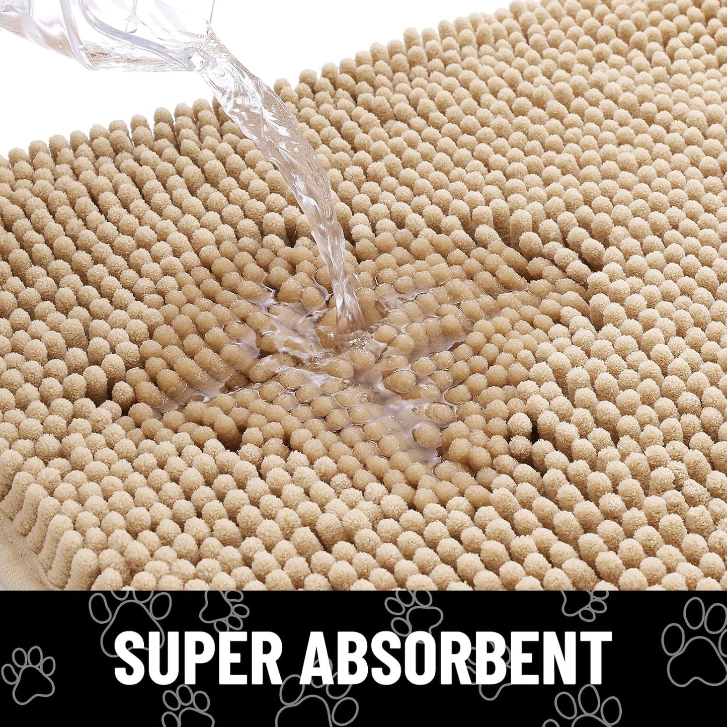 Smiry Dog Door Mat for Muddy Paws, Absorbent Dirt Trapper Non Slip Quick Dry Washable Chenille Mat for Mud Dogs, Entry Rug for Indoor and Outdoor (71x46 Inches, Beige)