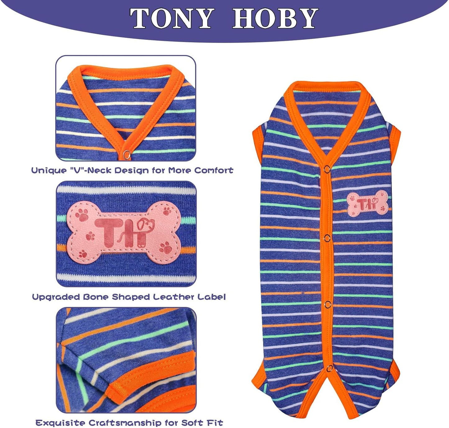 TONY HOBY Dog Pajamas, Male Dog Warm Pajamas with Thermal, Dogs Jumpsuit Shirt for Small Medium Dogs (Navy Blue, Boy, XL)