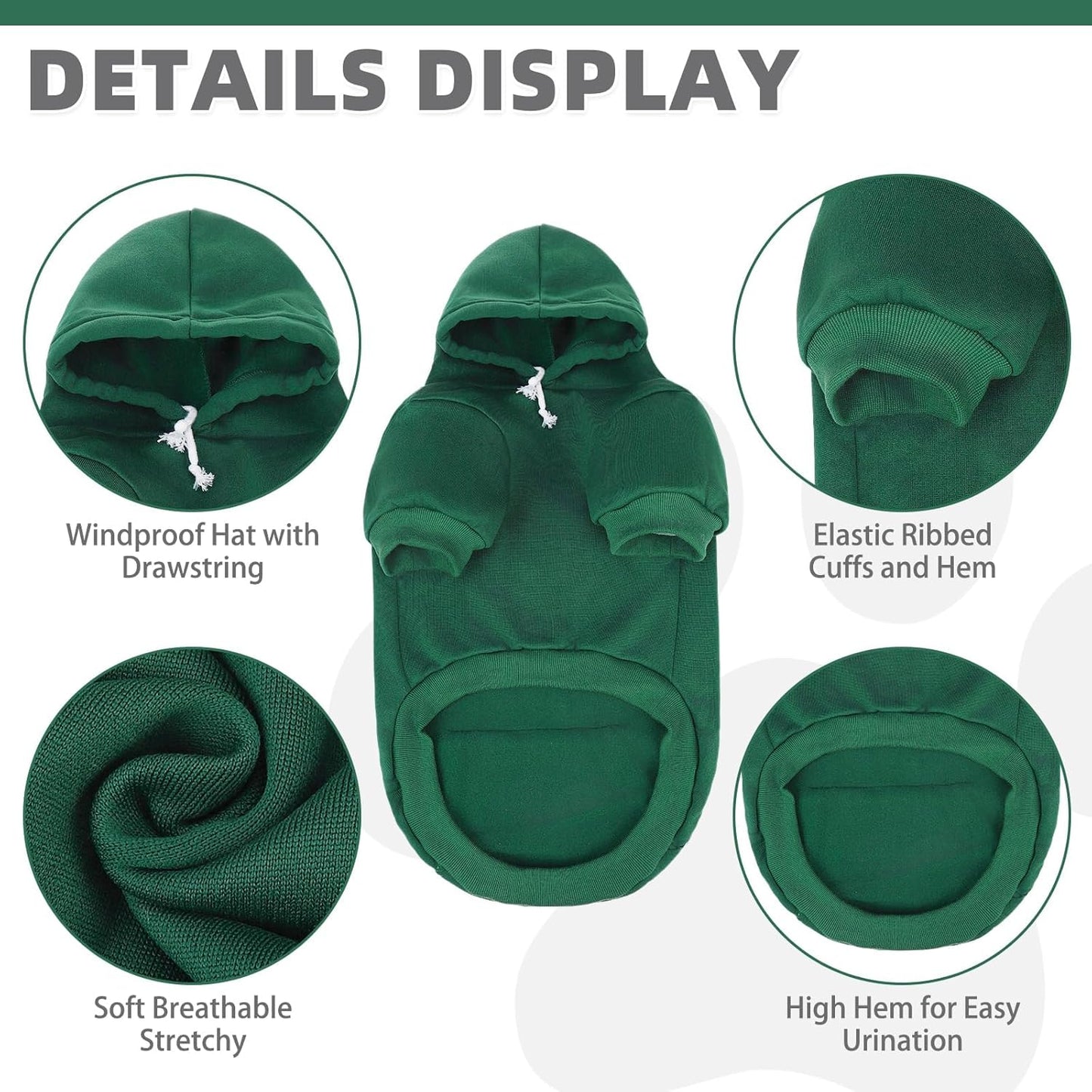 KOOLTAIL Basic Dog Hoodie - Soft & Warm Dog Hoodie Sweater with Leash Hole and Pocket, Dog Winter Coat, Cold Weather Clothes Sweatshirt for Small Medium Large Dogs Puppy Cat Boys Girls Deep Green XXL