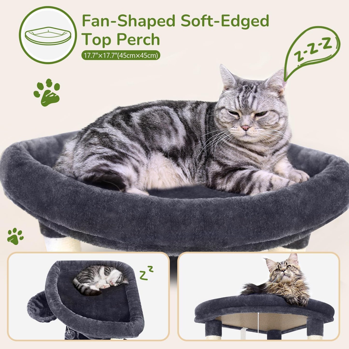 Globlazer Corner Cat Tree Tower for Indoor Cats, 51in Multi-Level Cat Condo Tower with Large Hammock, 7 Sisal Scratching Posts, Oversized Top Perch, Spacious Cat Cave, Hanging Basket, C51, Dark Grey