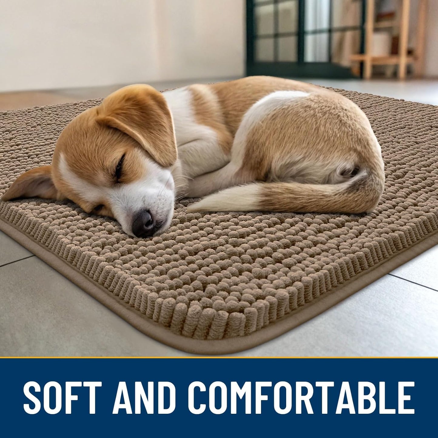 Smiry Dog Door Mat for Muddy Paws 47x32, Absorbs Moisture and Dirt Doormat, Non-Slip Washable Quick Dry Chenille Front Door Mat Indoor Entrance, Entryway Carpet for Inside Floor, Camel