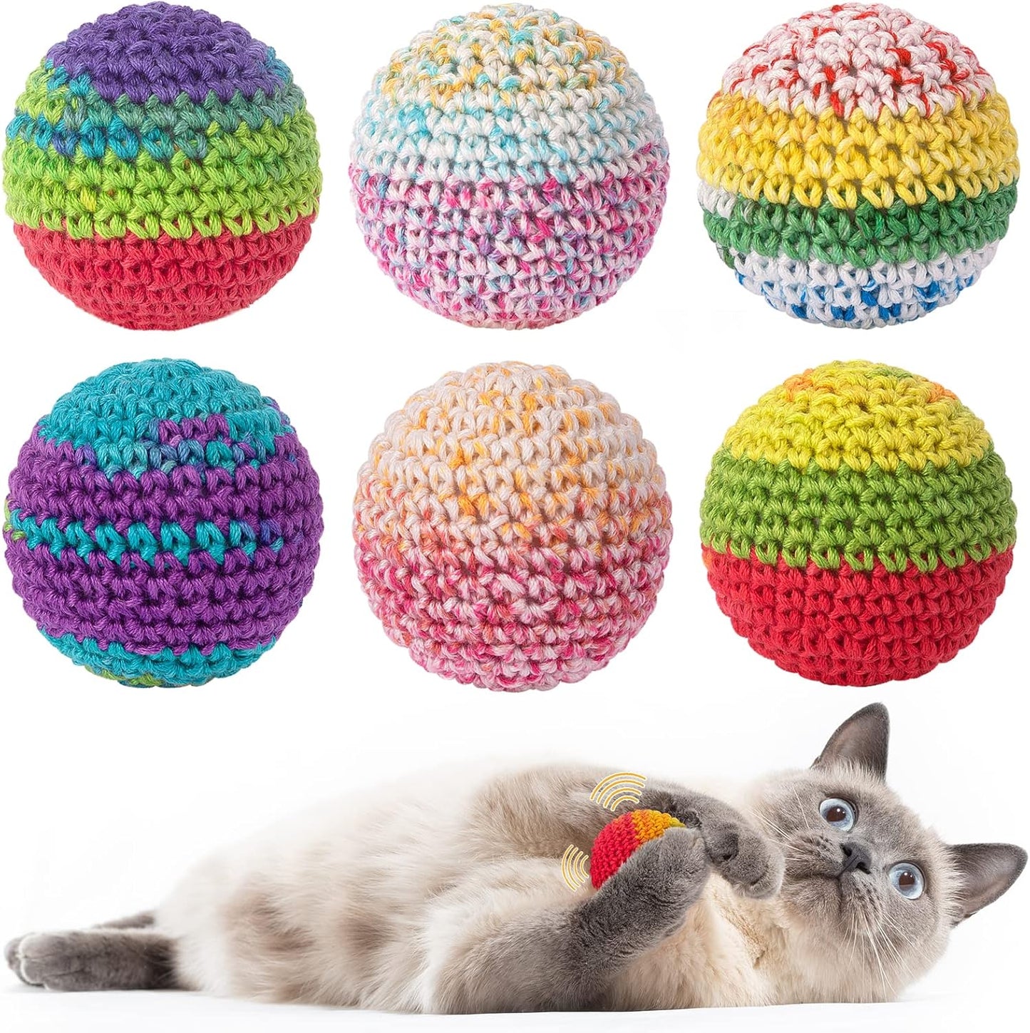 Retro Shaw Cat Toys Balls, Woolen Yarn Cat Ball Toy with Bell Inside, Kitten Toys for Indoor Cats, Interactive Cat Chew Toys for Kitty Kitten, 6 Pack