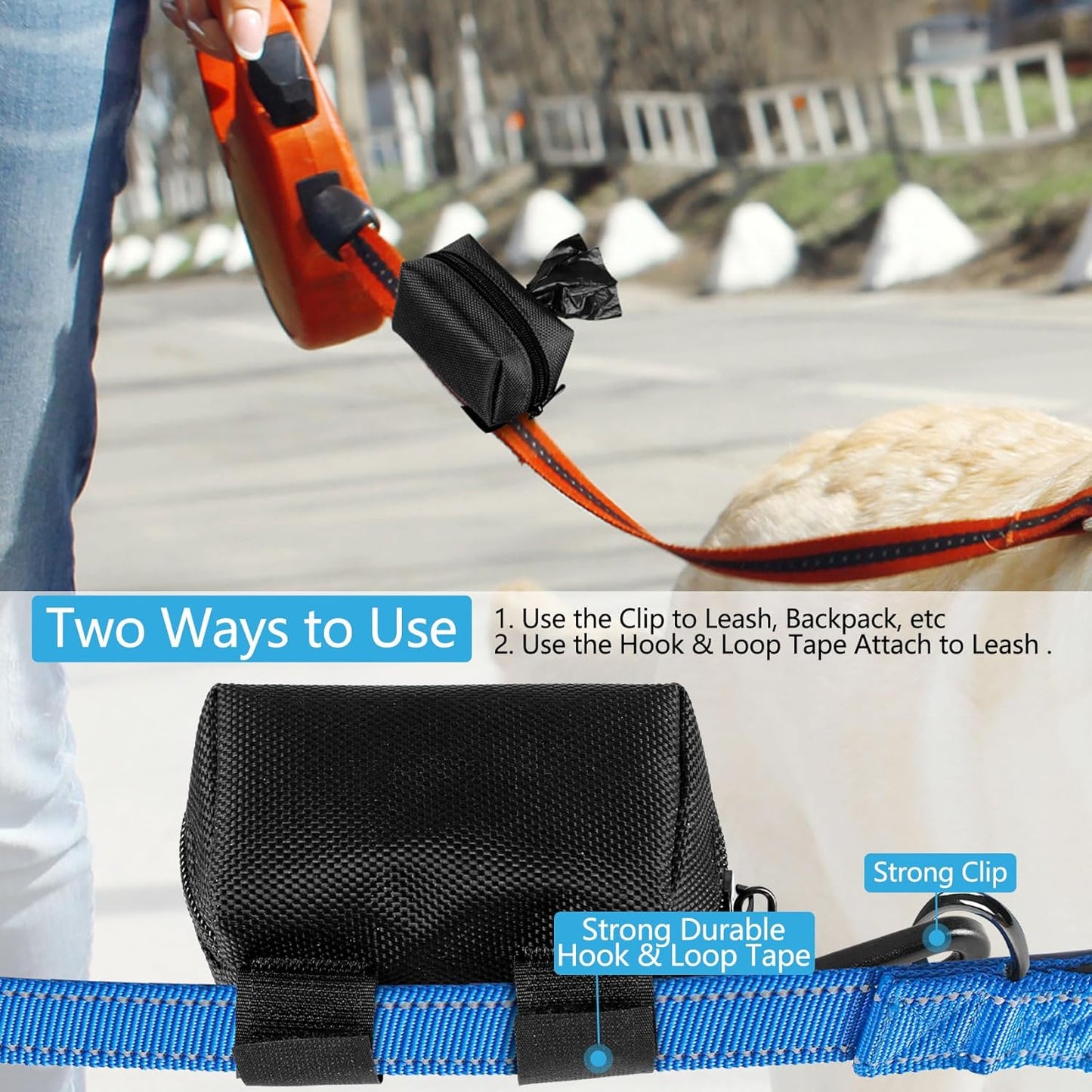 Dog Waste Bag Dispenser Pet Poop Bags Holder for Doggie Waste Bags Dispensers Soft Fabric Zipper Small Doggy Puppy Pouch for Leash Accessory Attachment with Carrier,2PCS Blue