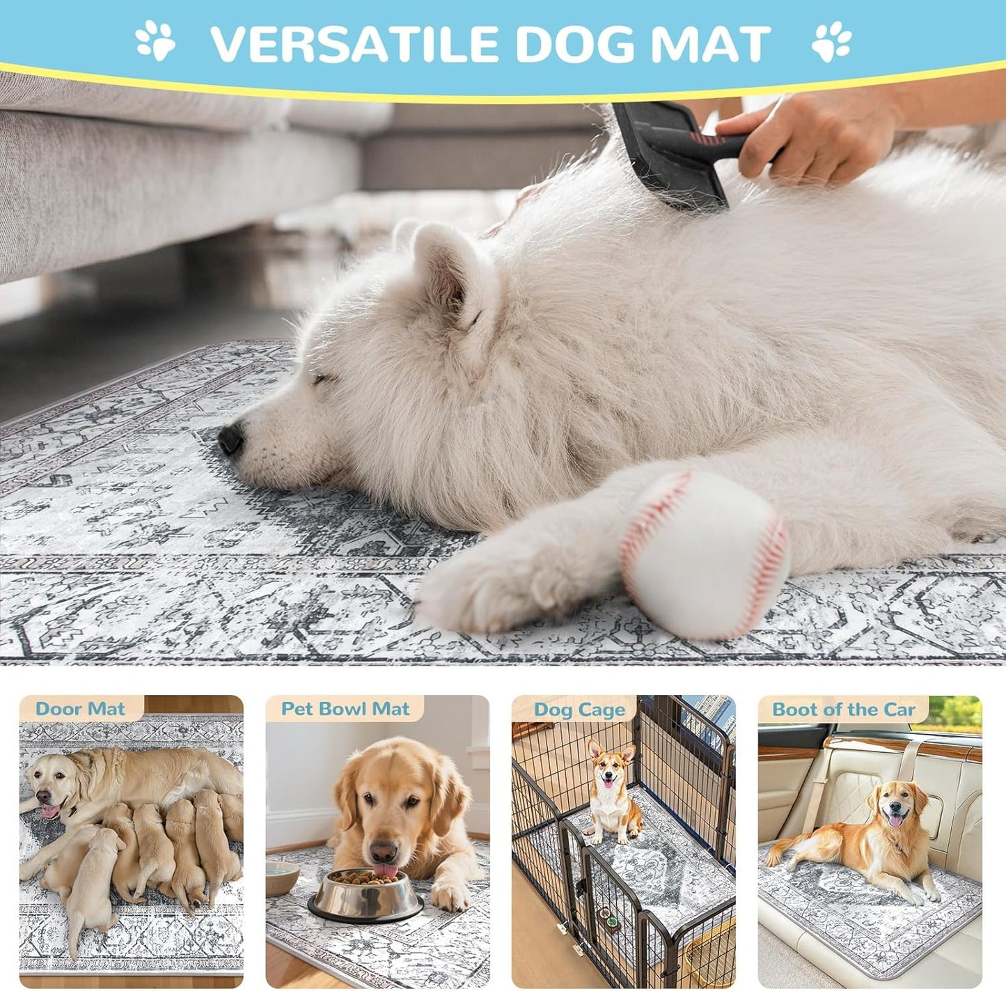 Lahome Extra-Large Washable Dog Pee Pads (72"x72") - Super Absorbent & Waterproof - Leakproof Reusable Mat for Playpens, Beds & Whelping, Convenient Cleanup,Gray