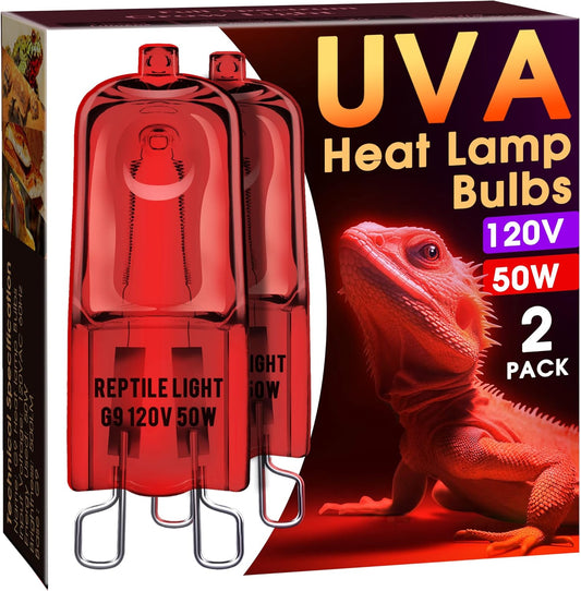 Briignite G9 Infrared Heat Lamp Bulbs for Reptile, Mini Reptile Light, Dimmable Night Red UVA Reptile Heat Lamp, 2 Pin Base Mini Heat Bulbs 50W, Bearded Dragon Turtle Lizard, 2Pack