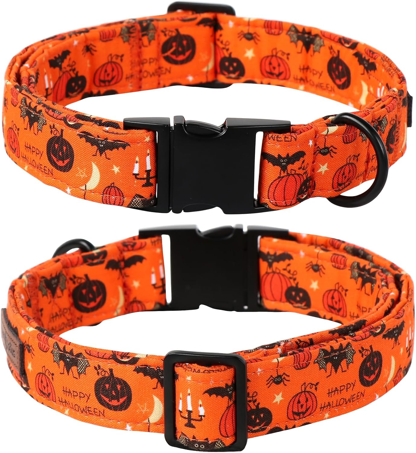 Lionet Paws Fall Halloween Dog Collar, Cute Bat Pumpkin Dog Collar for Large Dogs, Adjustable Cotton Orange Pet Collars for Medium Large Dogs