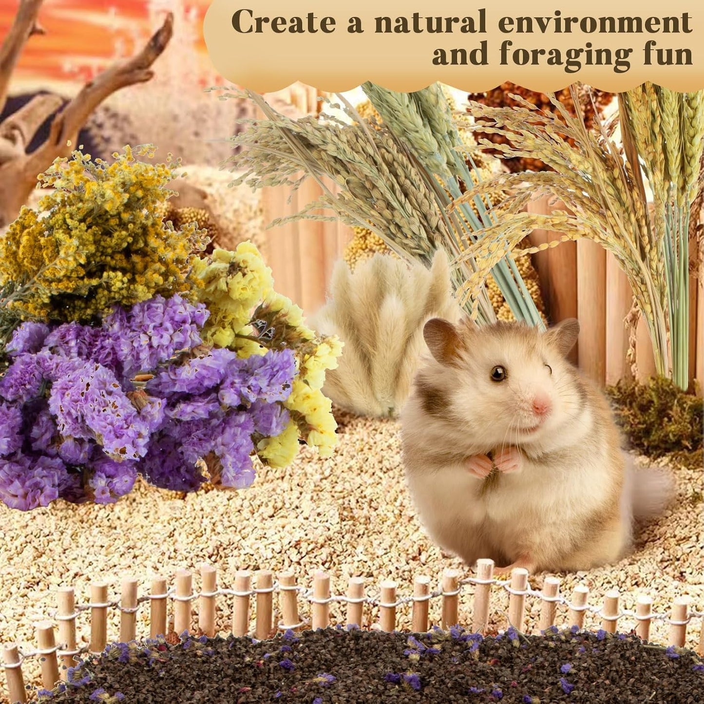 Sukh Nature Flower Herb Hamster Bedding Cage Enclosure Habitat Decor Mate Small Animal Natural Ear of Grain Sprays for Syrian Dwarf Hamsters Gerbils Rabbit Other Pets