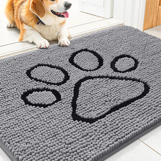 Smiry Dog Door Mat for Muddy Paws, Absorbent Dirt Trapper Non Slip Quick Dry Washable Chenille Mat for Mud Dogs, Entry Rug for Indoor and Outdoor (30x20 Inches, Grey)