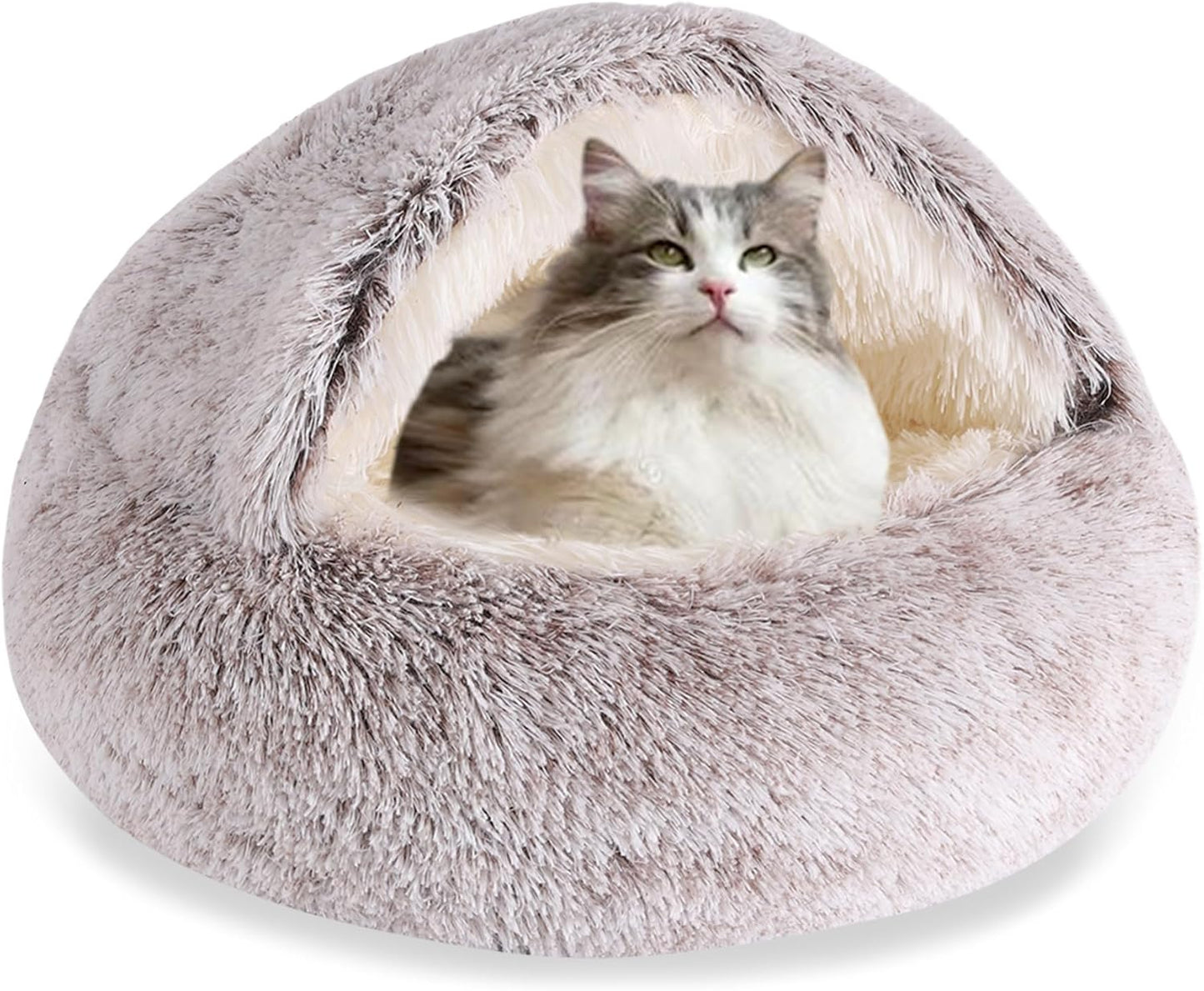 HYQ Small Dog Bed, Cat Beds for Indoor Cats Washable, Cozy Cat Cave Bed, Non-Slip Cat Beds, Calming Dog Bed with Hooded Cover, Dog Bed with Cover for Small Medium Pets (Coffee, 20×20 Inch)