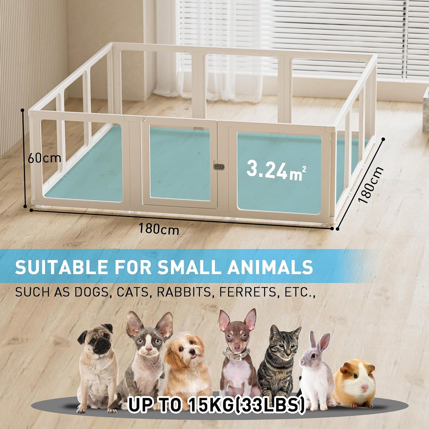 Citylife Dog Playpen with Door Clear Pet Playpen for Indoor Outdoor Easy to Install and Remove Puppy Playpen for Dogs, Cats, Bunnies, Pigs, 12 Panels