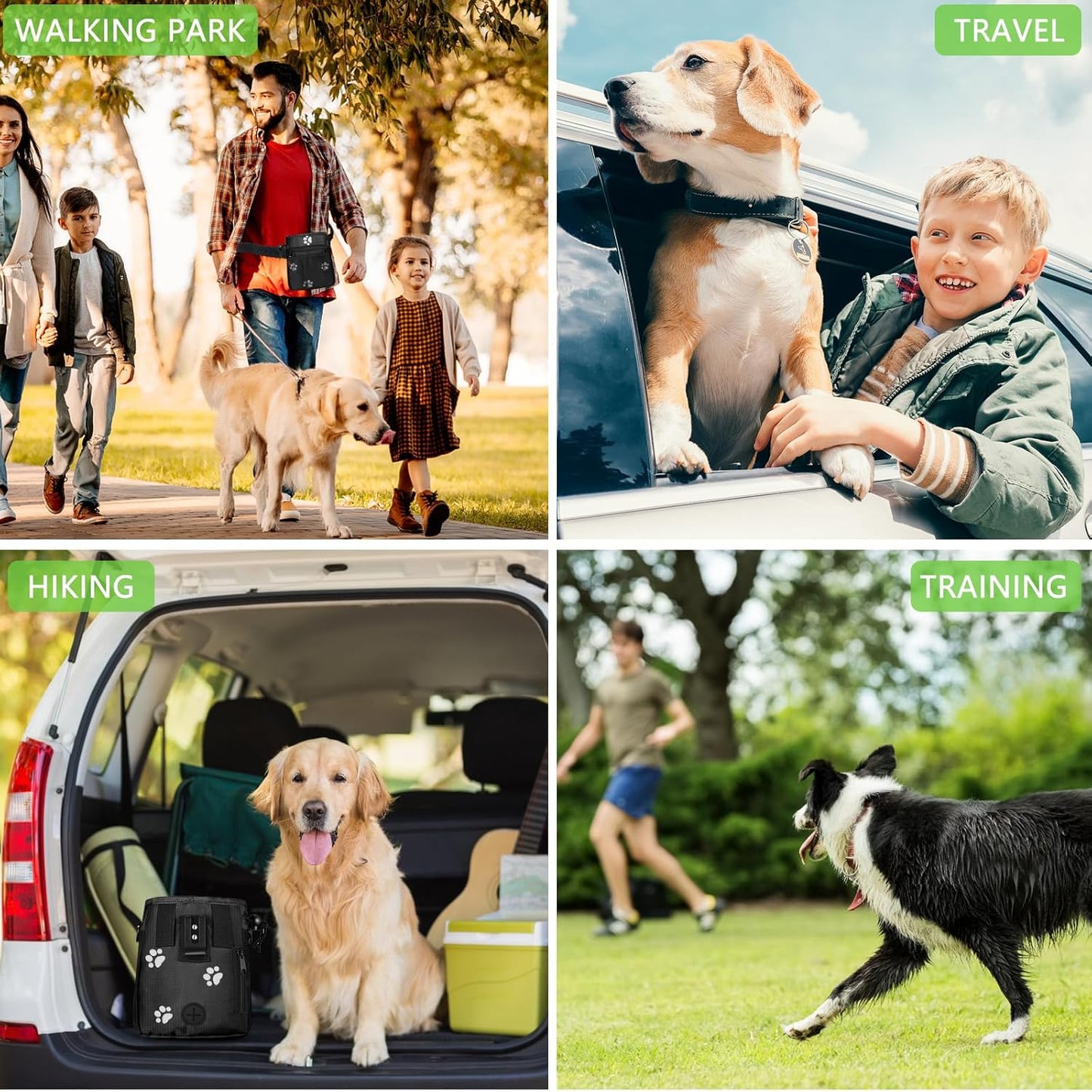 Dog Treat Pouch - 3 Ways to Wear Treat Pouches for Pet Training and 2 Pieces Clicker Taining for Dogs, Dog Training Treat Pouch Bag and Dog Clicker for Training with Waist Belt Shoulder Strap - Paws