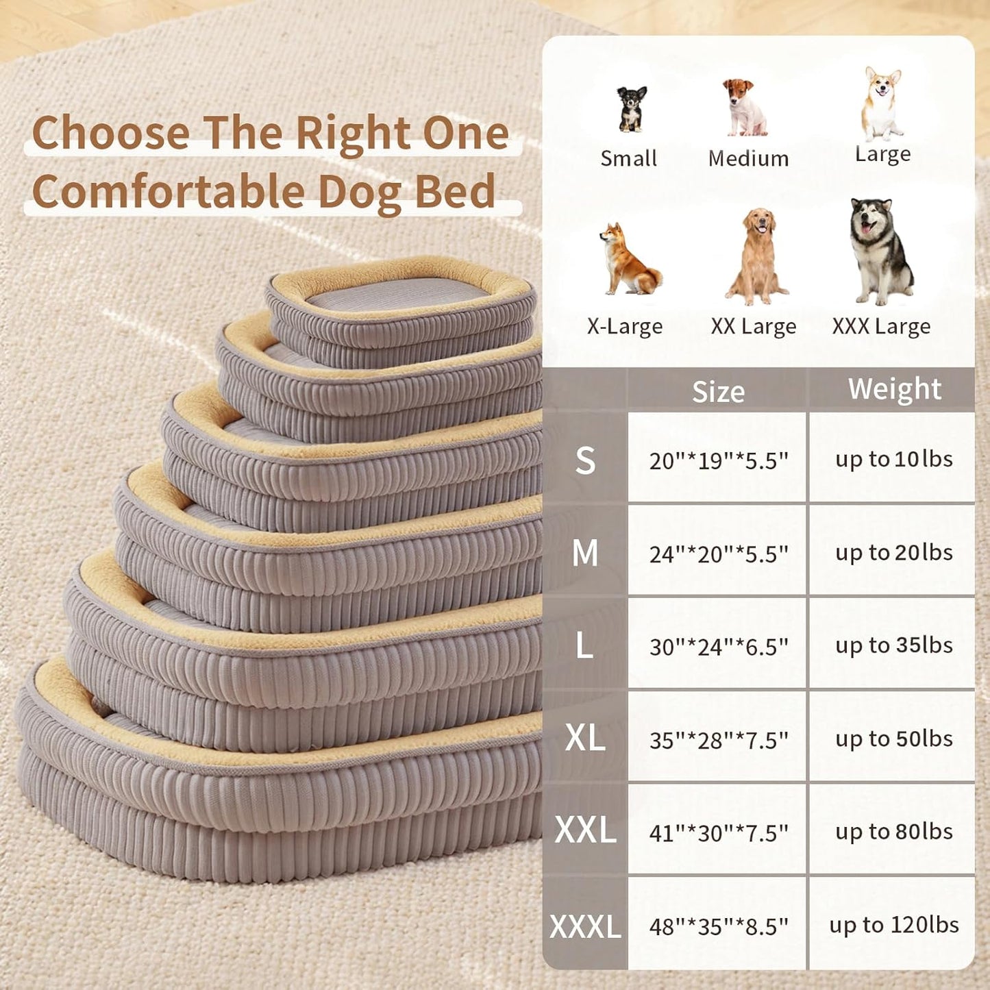 Orthopedic Dog Bed for Extra Large Dogs Breeds, High Density Egg Crate Foam Dog Sofa Beds,Oval Kennel Bed, Pet Couch Bed with Four Sided Bolster, Removable Washable Cover& Non-Slip Bottom