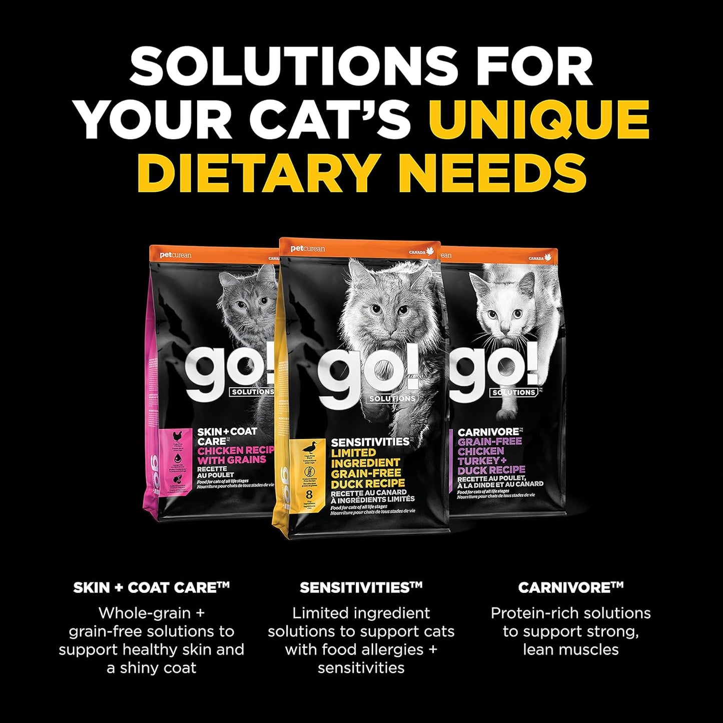 Go! Solutions Sensitivities Limited Ingredient, Grain-Free Dry Cat Food, Duck Recipe for Sensitive Stomach, 8 lb Bag