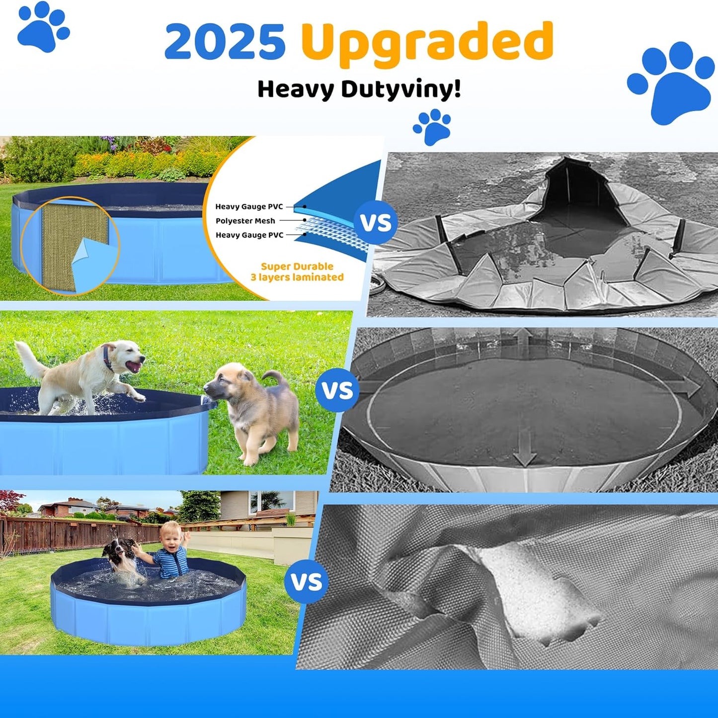 71" x 12" Foldable Dog Pool - Collapsible Hard Plastic Kiddie Pool for Dogs & Kids, Non-Slip Pet Bath Tub for Outdoor Backyard Use, Lightweight & Portable (Blue)
