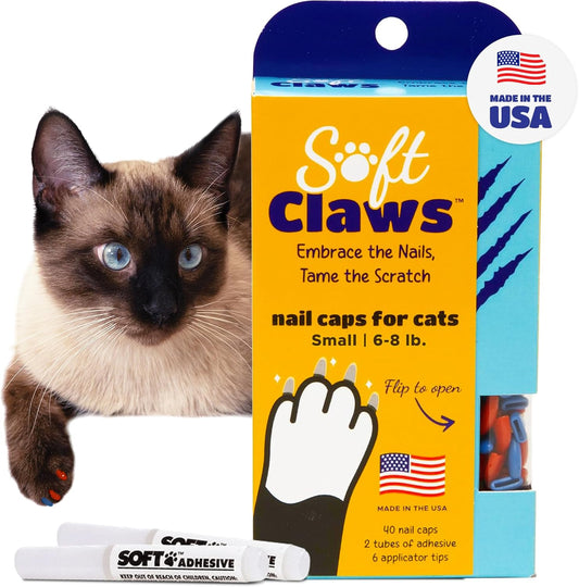 Soft Claws Cat Nail Caps for Small Cats – (40 Caps, Summer - Blue & Red) - Veterinarian-Developed | Protects Furniture & Skin - Easy to Apply, Long-Lasting Anti-Scratch Soft Cat Claw Covers