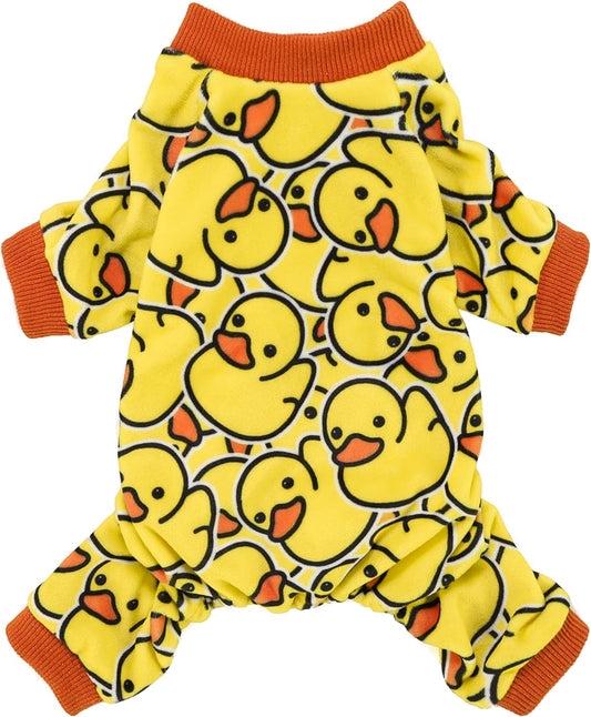Fitwarm Funny Duck Dog Pajamas, Dog Winter Clothes for Small Dogs Girl, Lightweight Velvet Pet Jumpsuit, Cat Onesie, Yellow, XXL