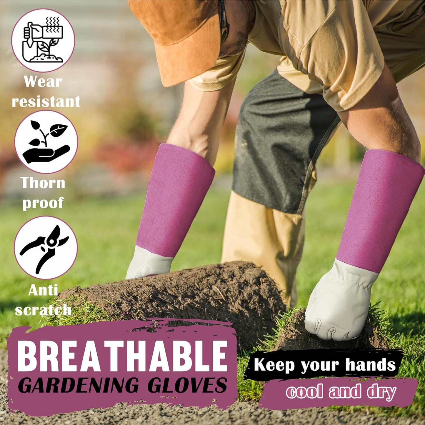 HANDLANDY Rose Pruning Gardening Gloves for Men & Women, Thornproof Long Gauntlet Gloves, Pigskin Leather - Breathable & Durability (Medium)