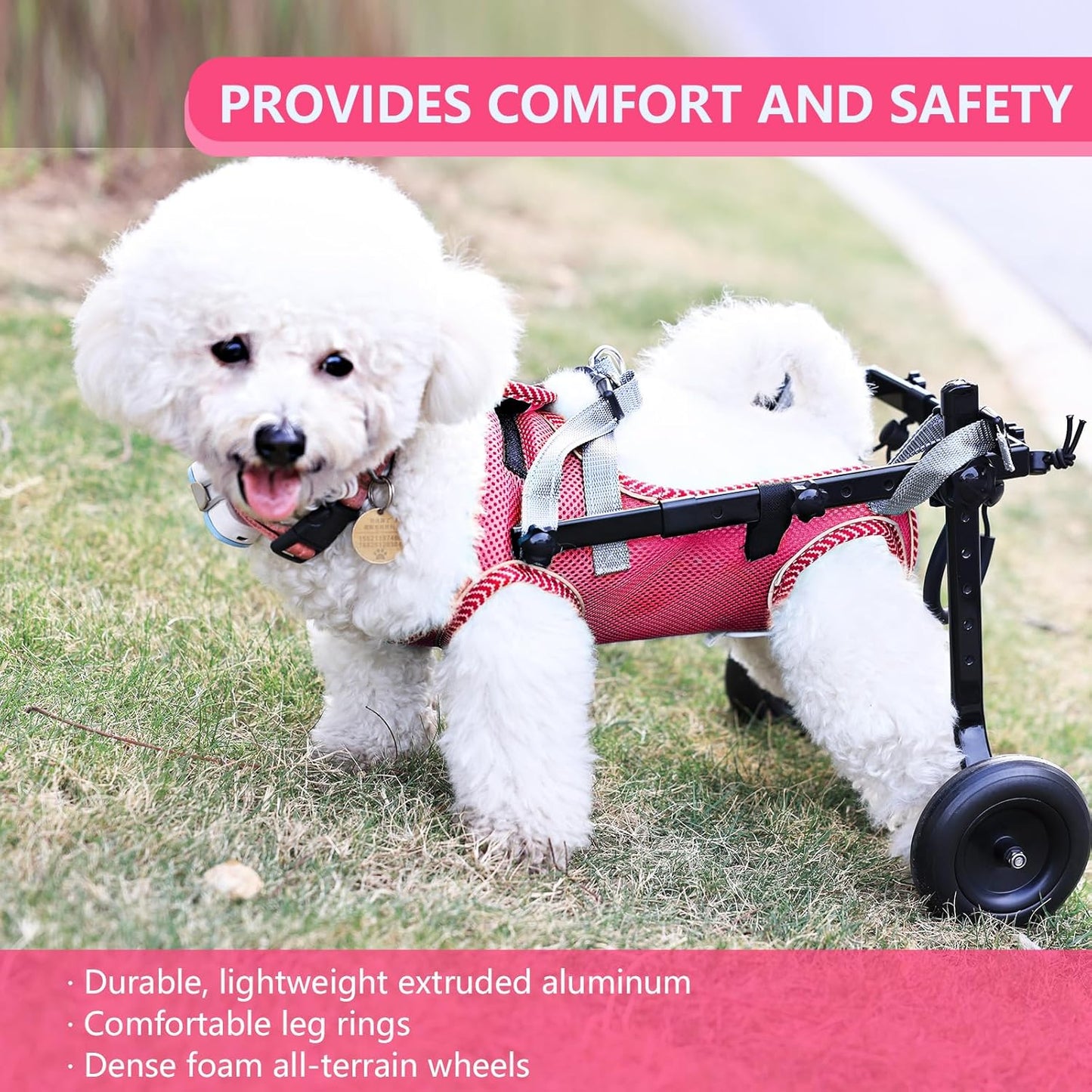 Updated Dog Wheelchair for Back Legs,Small Dog Wheelchair Carts with Wheels, Light Weight Wheelchair for Leg Support Helps Senior,Injured,Paralyzed, S & Pink
