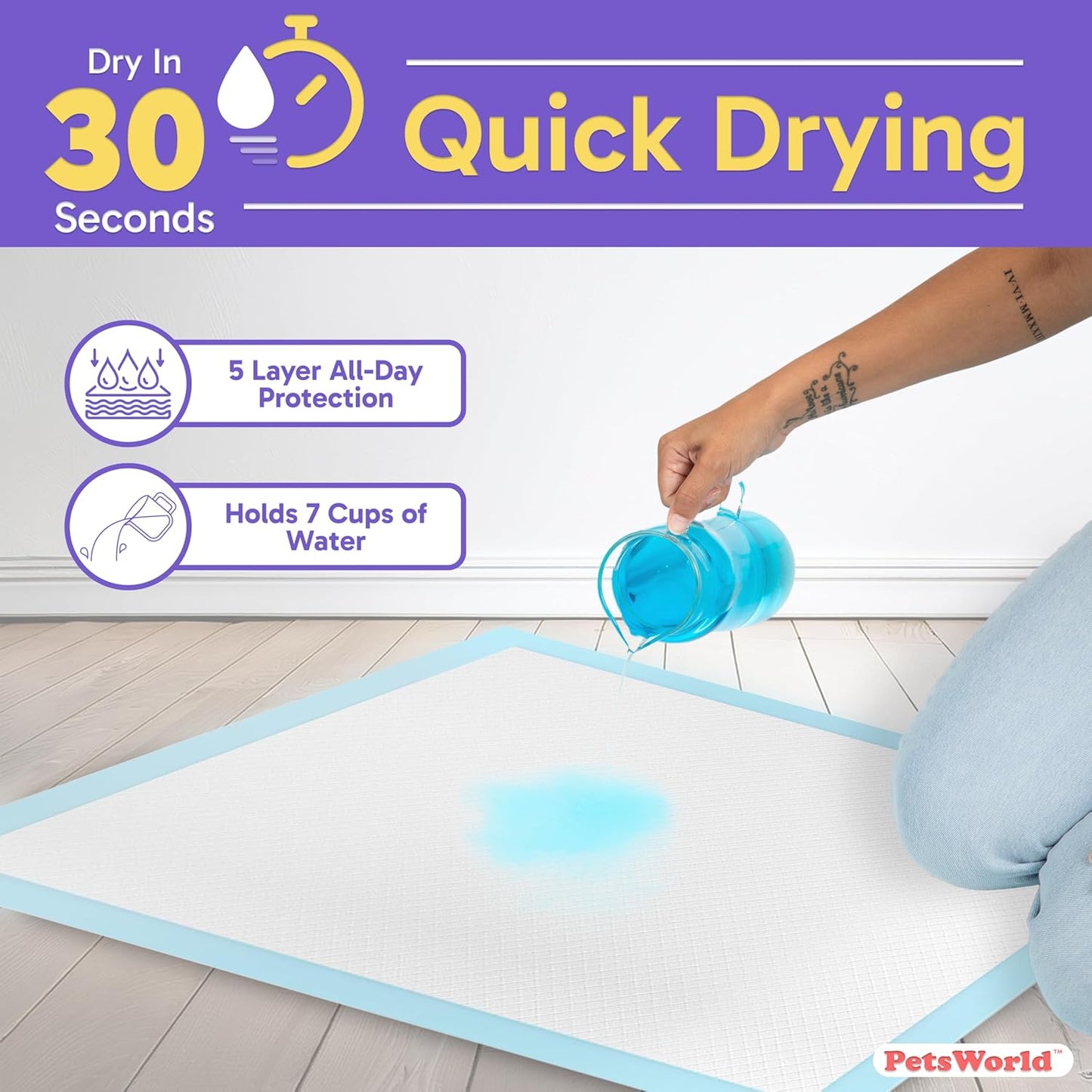 PETSWORLD Giant Dog Potty Pads, Odor-Eliminating, 36" x 36", Ultra Absorbent 5-Layer Leak-Proof Training Pads for Dogs & Cats (36x36, 1200 Count)