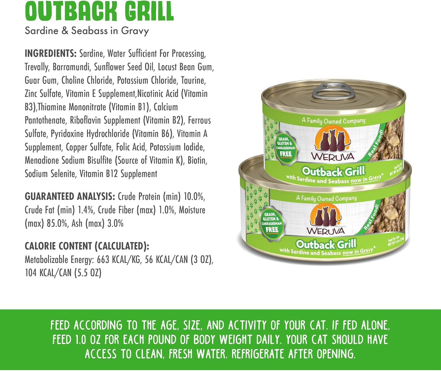 Weruva Classic Cat Food, Outback Grill with Sardine & Seabass in Gravy, 3oz Can (Pack of 24)