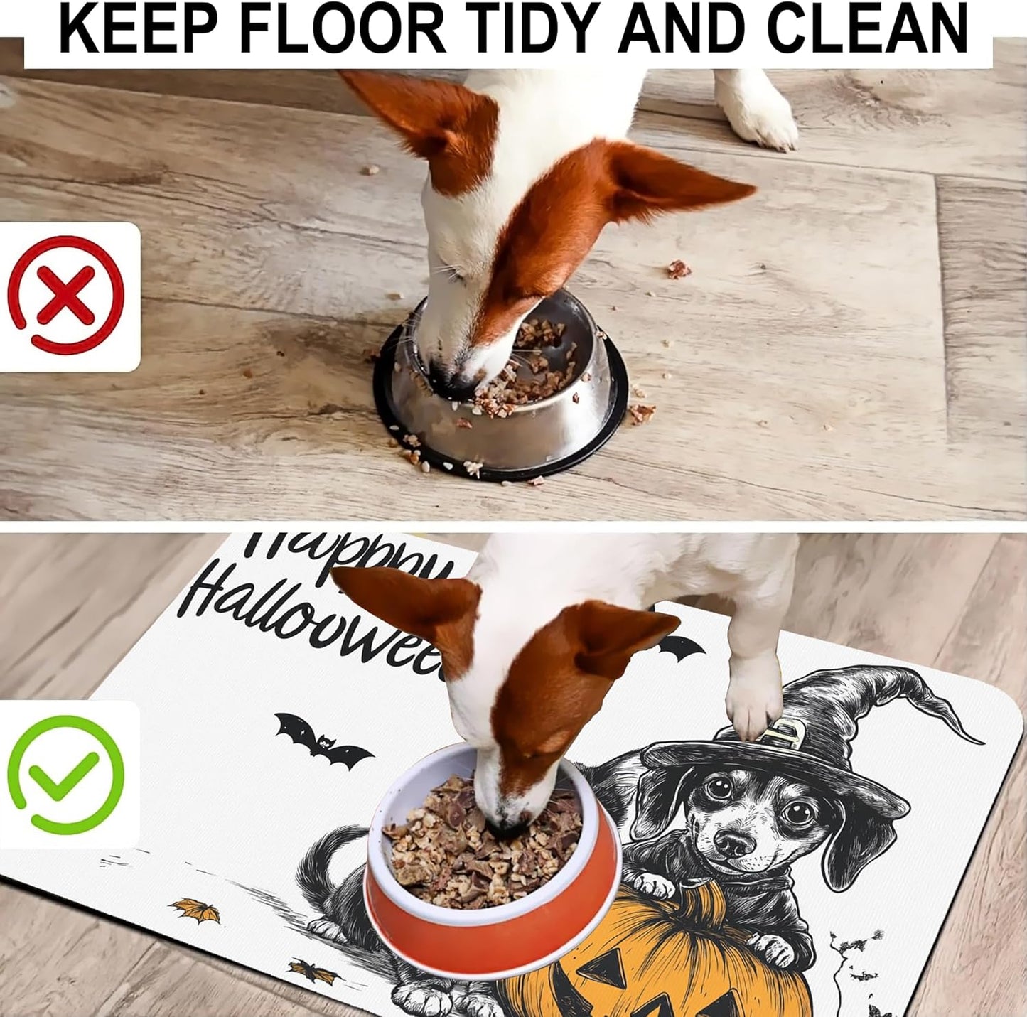 Halloween Cat Dachshund Dog Cat Food Mat-Absorbent Placemat for Food and Water Bowl, Waterproof Non Slip Rubber Backing Dog Food Mats for Floors, Pet Supplies 16 * 24 inch