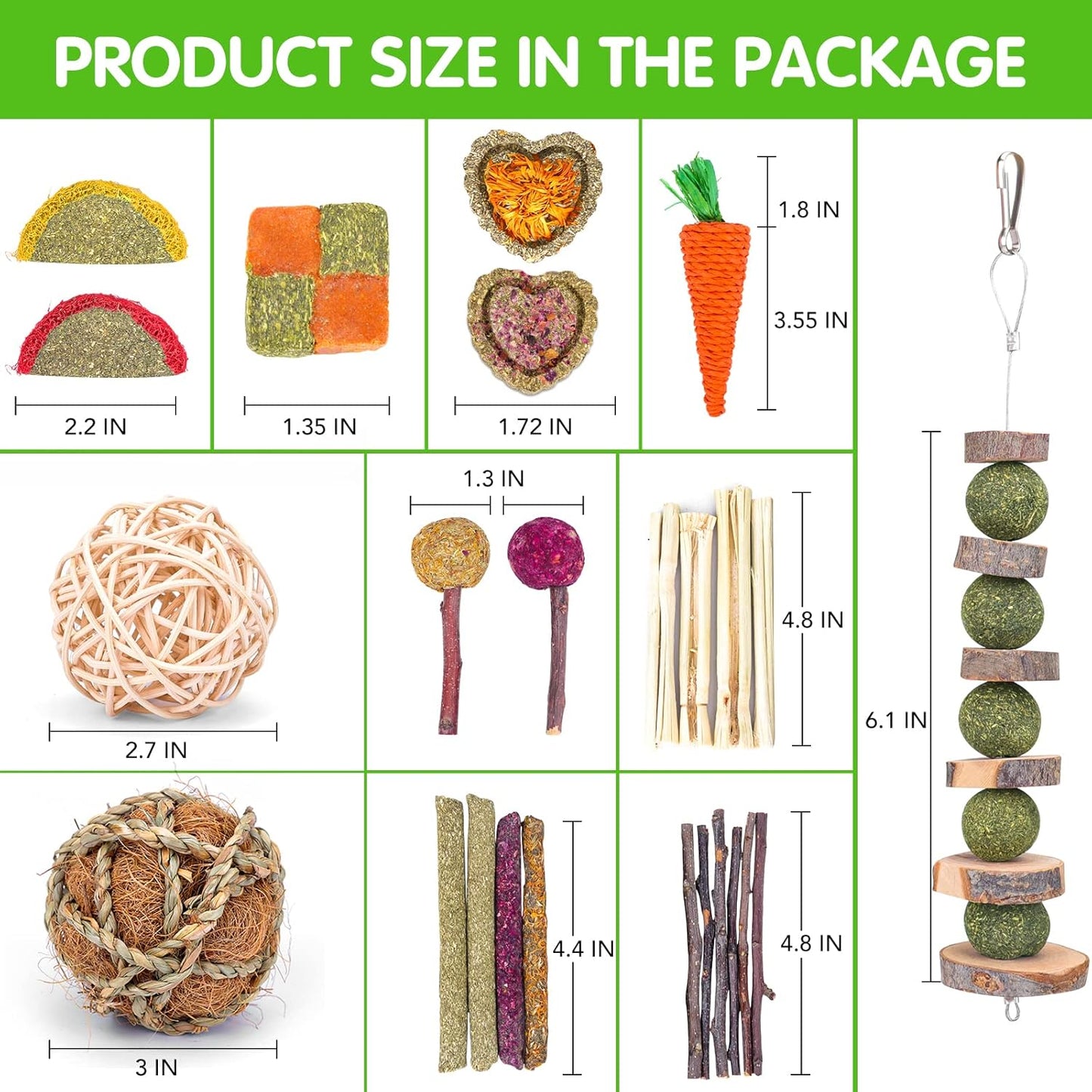 VESPRO Bunny Teys for Rabbits Hamster/Guinea Pig Toys Natural Timothy Hay Sticks chew Treats and Balls for Rabbit, Bunny, chinehila, Guirea Pig, Hamster, Bunny Teeth Care