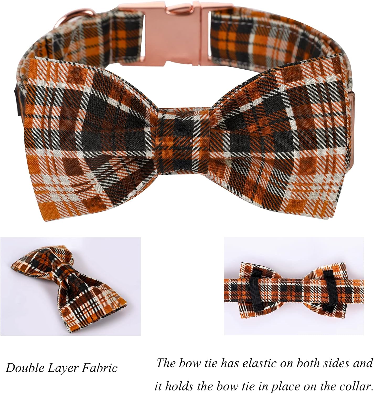 Lionet Paws Halloween Dog Collar with Bowtie - Cute Cotton Adjustable Fall Bowtie Dog Collar with Metal Buckle for Small Medium Large Dog Girl Boy Gift, XL, Neck 16-26in