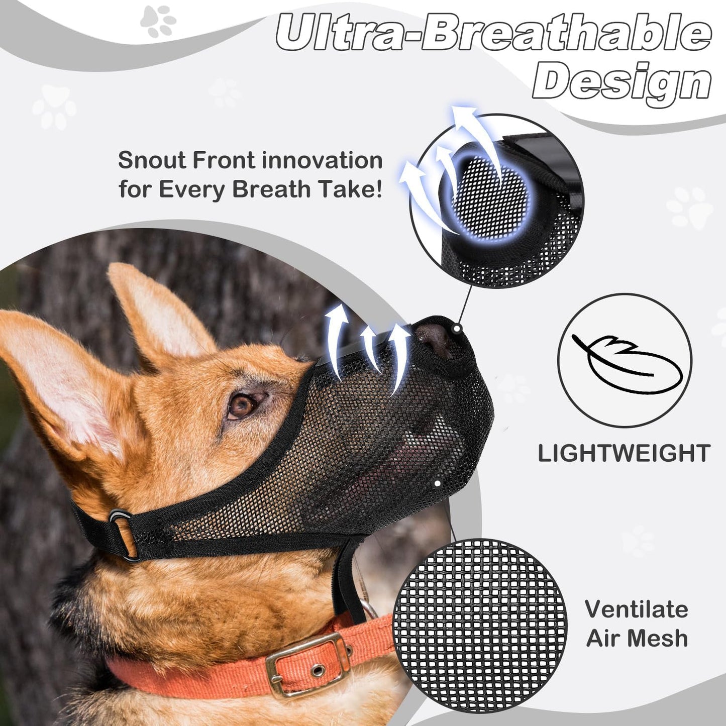 Dog Muzzle, Soft Air Mesh Muzzle for Small Medium Large Dogs Anti Biting Barking Chewing Scavenging, Breathable Adjustable Loop Pets Muzzle with Front Opening Design Allows Panting Drinking (Black,XL)