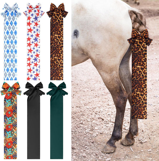 6 Pcs Horse Tail Bag Breathable Guard 22" Slip on Horse Care Tail Wrap 2 Strand Closure Straps Grooming Supplies to Keep from Dirt Breakage Rubbing 6 Designs(Vintage Style)