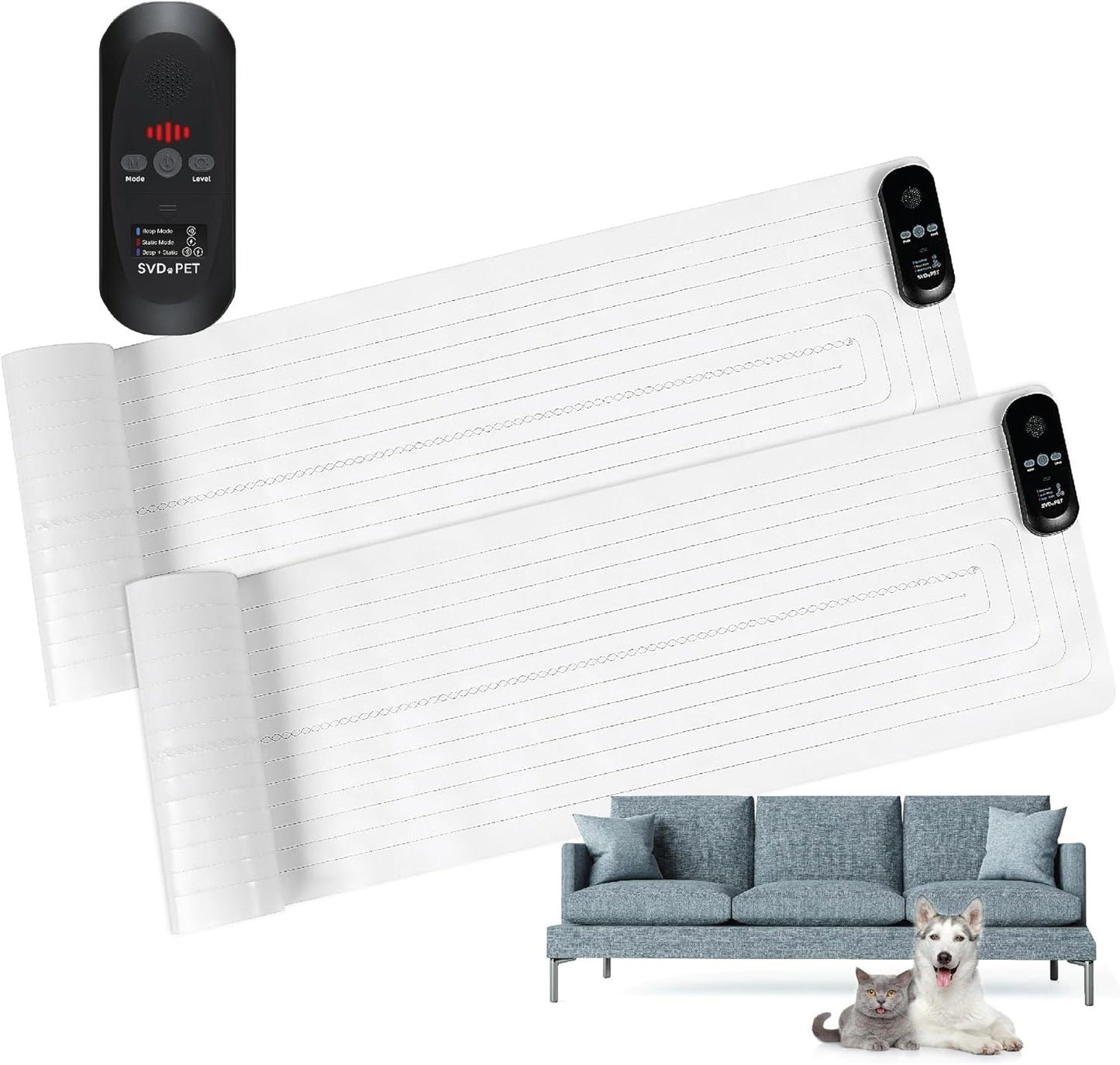 SVD.PET 2-Pack Pet Training Mat with Tester, Pet Shock Pad, Dogs & Cats Electronic Repellent mat for Indoor, 3 Training Modes, 5 Levels, Pet Safe Mode (Black controler 60" X 12")