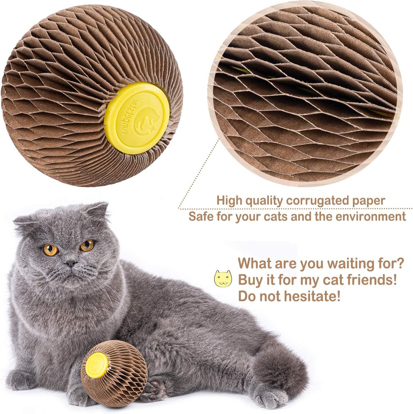 AREIIA Catnip Ball Toy for Cats Catnip Refillable Scratcher Ball Kitty's Faithful Playmate Reduce Obesity and Loneliness CSB01BR