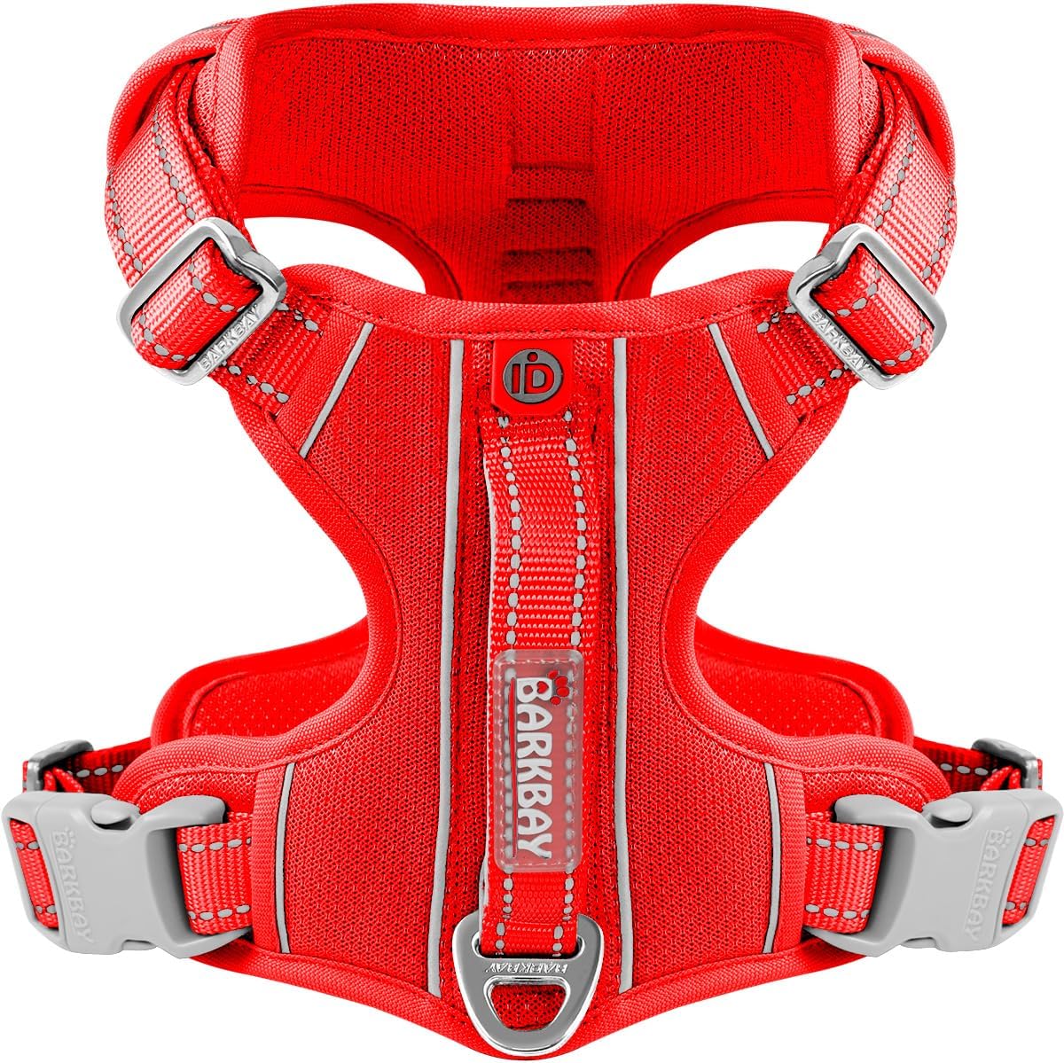 BARKBAY Dog Harness No Pull with ID Tag Pocket - Heavy Duty, Reflective, Easy Control for Large Dogs(Red,M)