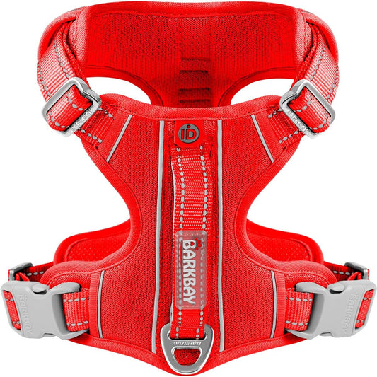 BARKBAY Dog Harness No Pull with ID Tag Pocket - Heavy Duty, Reflective, Easy Control for Large Dogs(Red,L)