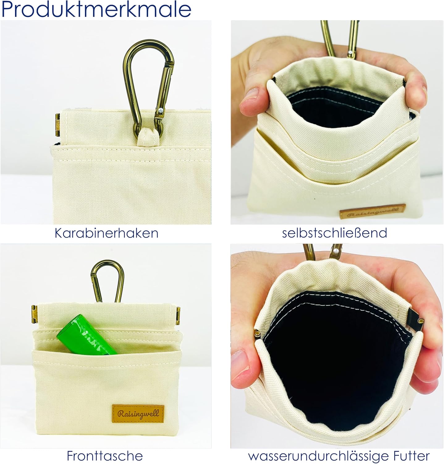 Dog Treat Pouch, Lvory Pocket Sized Pet Training Pouch, Cotton Fabric, Hand Free Dog Walking Bag with Carabiner, Self-Closing Pet Feed Snack Reward, for Puppy Travel or Outdoor Use