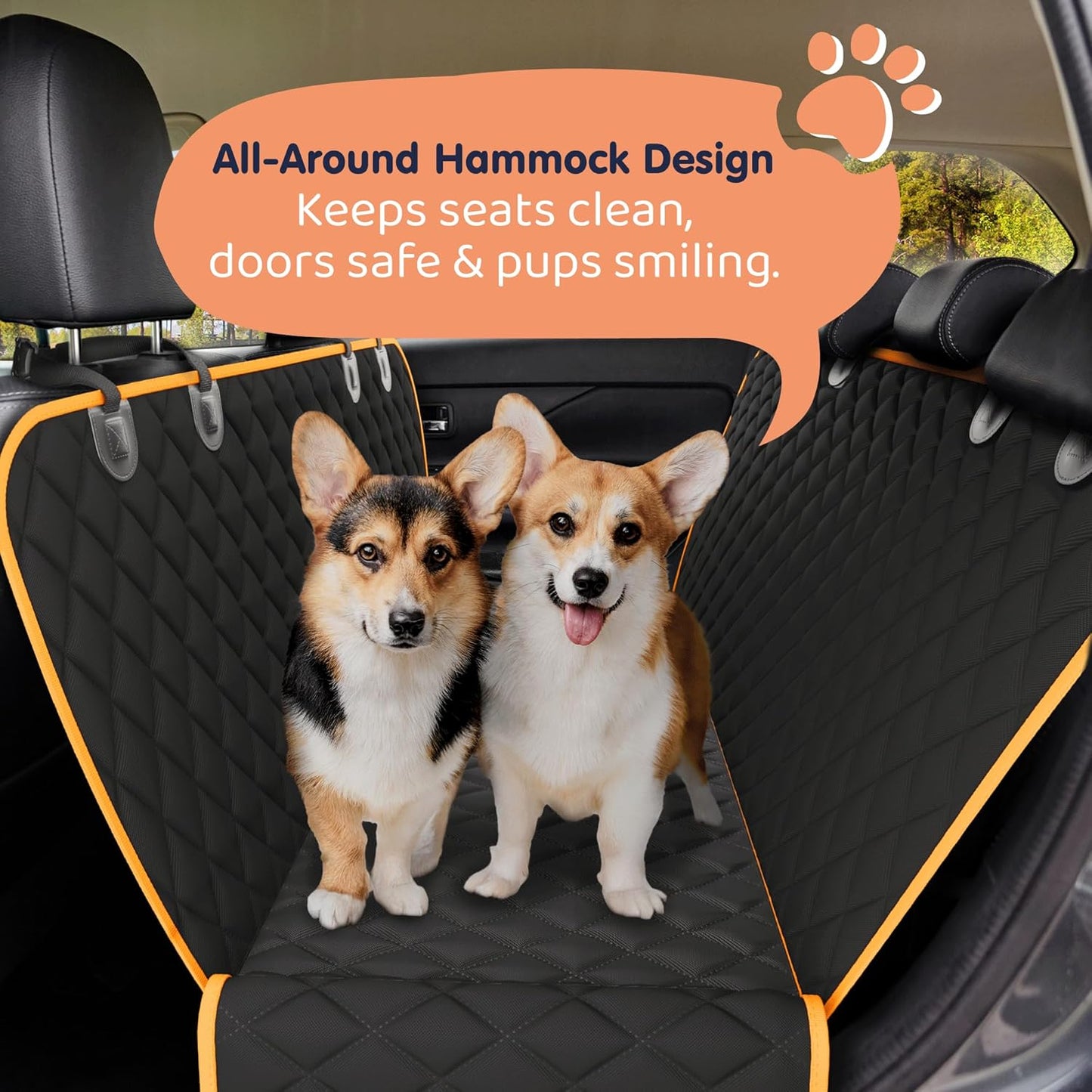 Dog Car Seat Cover for Back Seat, Waterproof Hammock for Car, SUV & Truck, Non-Slip Backseat Cover for Dogs, Heavy-Duty Dog Hammock Style Seat Protector Pets, Easy to Install & Clean