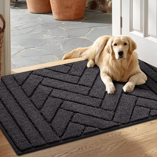 Tindbea Dog Mat for Muddy Paws 20"x31.5" Absorbs Moisture Dirt Non-Slip Washable Mud Mat for Dogs,Soft Rubber Backing Front Inside Pet Rug for Entryway, Mud Dog Paws, Patio(Charcoal)