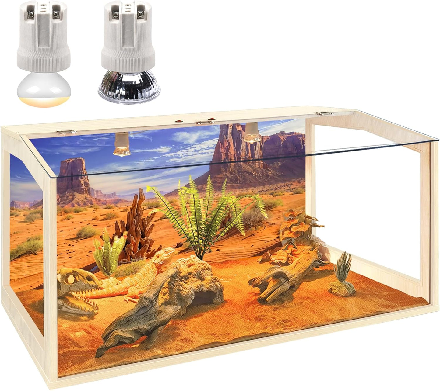 Prolee Bearded Dragon Tank, Reptile Enclosure, Snake Tank, Reptile Terrarium, Built-in Light Fixtures with Switch, (30 Gallon, 32" Long, Clear Acrylic Roof)